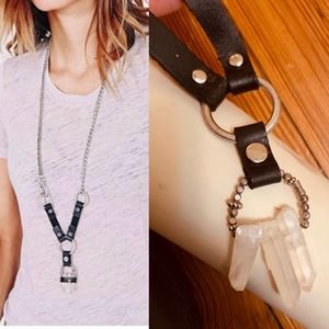 Urban Outfitters leather and quartz crystals necklace
